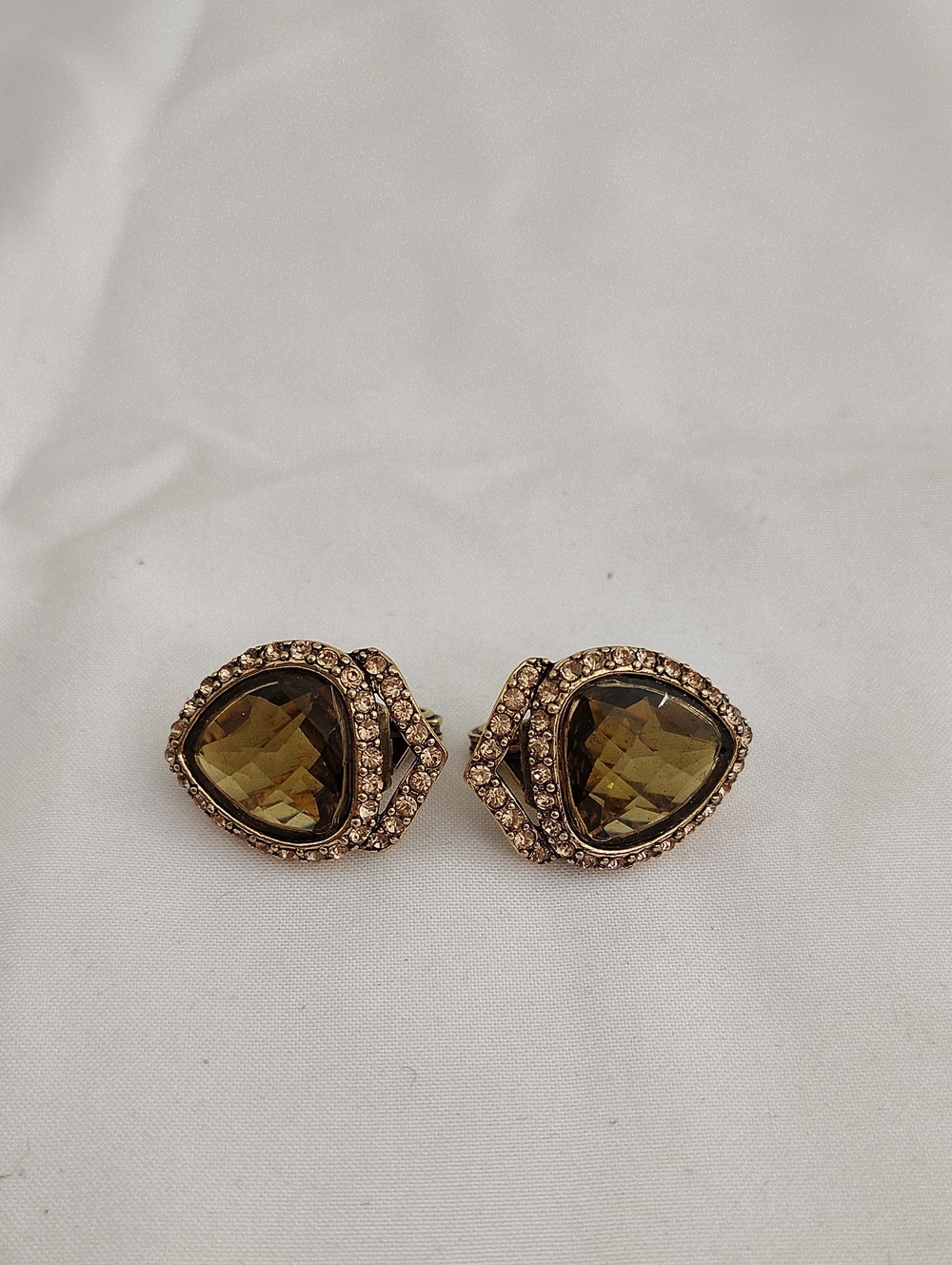Monet Vtg Clip On Smoky Quartz Gold Plated Earrings